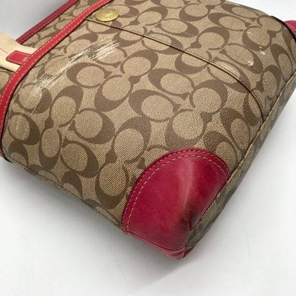 Coach Brown Monogram Canvas Pink Heritage Stripe Tote Bag 11349 - Picture 9 of 11